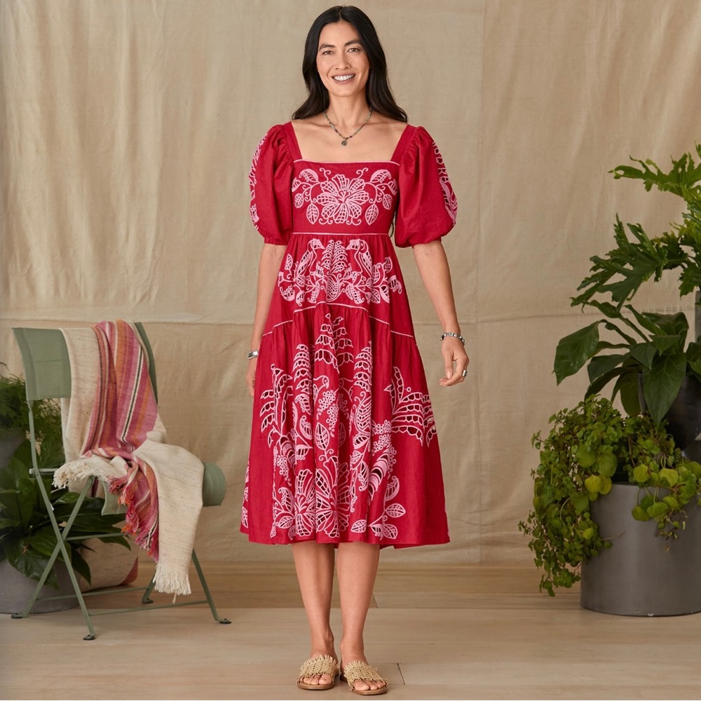 Farm Rio Red Palm Tree Richelieu Dress Size S Small NWT